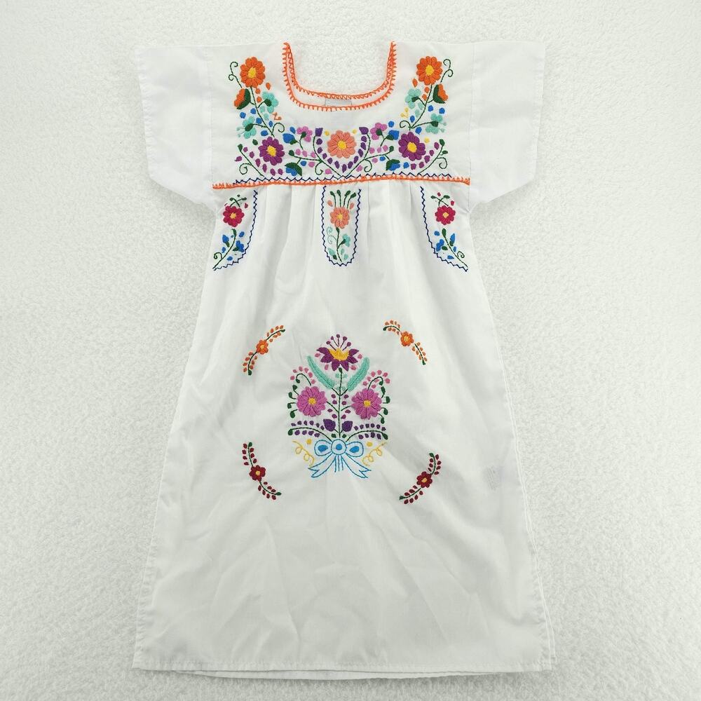 Arte Huaxyacac Dress Girls Size 6 Embroidered Mexican Floral Handmade Oaxaca